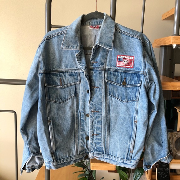 Vintage Denim Jacket w Metallic Flag - Picture 1 of 5